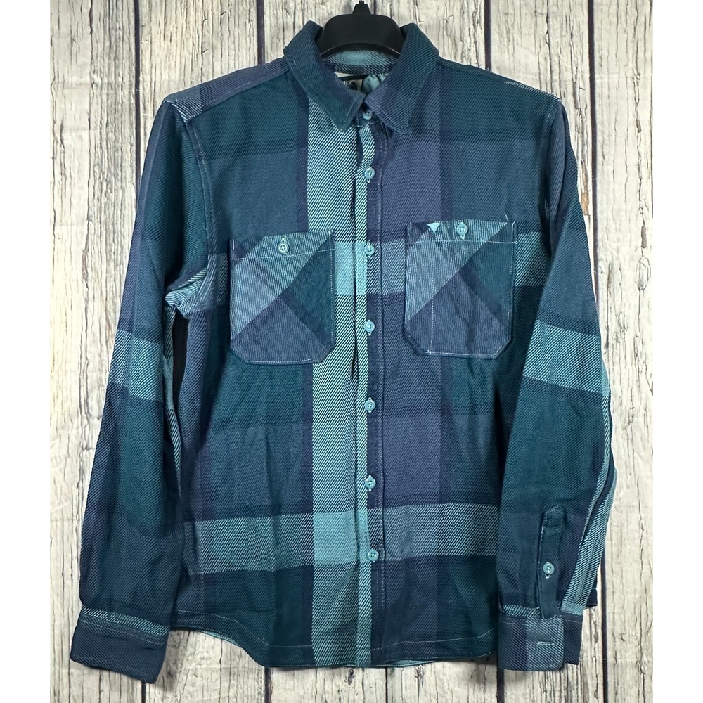 The North Face Valley Twill Flannel Shirt Mens Large Cotton Algae Blue Plaid NWT